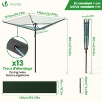 Vonkajší otočný sušiak na bielizeň VOUNOT, 4 ramená, skladací, 50 m šnúr na bielizeň, sivo-modrý — Chýba ochranný obal (stav: pozri 2. obrázok) 5