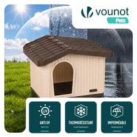 VOUNOT Kutyaház Macskának és Kutyának Dőlt Tetővel 75x63x51 cm Bézs/Barna Kültéri Kisállat Kennel 4