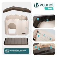 VOUNOT Kutyaház Macskának és Kutyának Dőlt Tetővel 75x63x51 cm Bézs/Barna Kültéri Kisállat Kennel 7