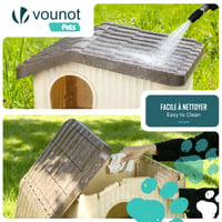 VOUNOT Kutyaház Macskának és Kutyának Dőlt Tetővel 75x63x51 cm Bézs/Barna Kültéri Kisállat Kennel 5