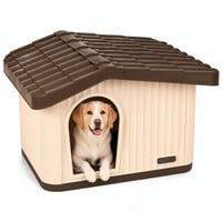 VOUNOT Kutyaház Macskának és Kutyának Dőlt Tetővel 75x63x51 cm Bézs/Barna Kültéri Kisállat Kennel 1