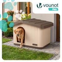VOUNOT Kutyaház Macskának és Kutyának Dőlt Tetővel 75x63x51 cm Bézs/Barna Kültéri Kisállat Kennel 2
