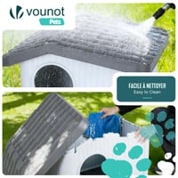 VOUNOT kućica za mačke i pse za unutarnju i vanjsku upotrebu, vodootporna, s kosim krovom, ventilacijom i protukliznim nogicama, 60x51x41 cm, bijela, pogodna i za zečeve 5