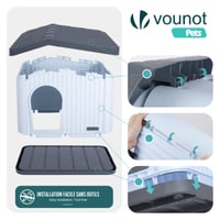 VOUNOT kućica za mačke i pse za unutarnju i vanjsku upotrebu, vodootporna, s kosim krovom, ventilacijom i protukliznim nogicama, 60x51x41 cm, bijela, pogodna i za zečeve 7
