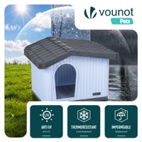 VOUNOT kućica za mačke i pse za unutarnju i vanjsku upotrebu, vodootporna, s kosim krovom, ventilacijom i protukliznim nogicama, 60x51x41 cm, bijela, pogodna i za zečeve 4