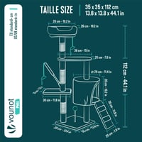 VOUNOT Grebalica za mačke, visoka 112 cm, višespratna penjalica s grebalicom, platformama, kućicom i igračkom, bež 3