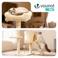 VOUNOT Grebalica za mačke, visoka 112 cm, višespratna penjalica s grebalicom, platformama, kućicom i igračkom, bež 6