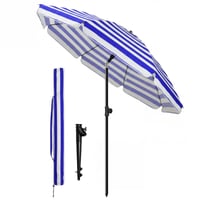Umbrelă de soare VOUNOT 200 cm, înclinabilă și reglabilă pe înălțime, protecție UV 50+, dungi albastru-alb, cu geantă de transport, pentru grădină, terasă, plajă 1