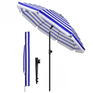 VOUNOT Napernyő 200 cm, dönthető és magasságállítható, UV 50+ védelem, kék-fehér csíkos, hordtáskával, kertbe, teraszra, strandra