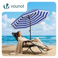 Umbrelă de soare VOUNOT 200 cm, înclinabilă și reglabilă pe înălțime, protecție UV 50+, dungi albastru-alb, cu geantă de transport, pentru grădină, terasă, plajă 2