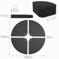 VOUNOT Stojan na slnečník 4 ks, pre krížový podstavec bočného slnečníka, plniteľný 52 l vody alebo 100 kg piesku, HDPE, čierny 7