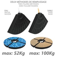 VOUNOT Stojan na slnečník 4 ks, pre krížový podstavec bočného slnečníka, plniteľný 52 l vody alebo 100 kg piesku, HDPE, čierny 3