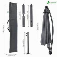 Umbrelă de soare pentru grădină VOUNOT cu deschidere laterală, diametru 300 cm, cu manivelă, protecție UV, 18 spițe din fibră de sticlă, cu husă de protecție, gri 7