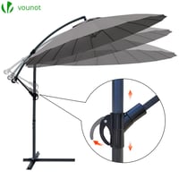 Umbrelă de soare pentru grădină VOUNOT cu deschidere laterală, diametru 300 cm, cu manivelă, protecție UV, 18 spițe din fibră de sticlă, cu husă de protecție, gri 2