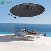Umbrelă de soare pentru grădină VOUNOT cu deschidere laterală, diametru 300 cm, cu manivelă, protecție UV, 18 spițe din fibră de sticlă, cu husă de protecție, gri 6