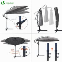 Umbrelă de soare pentru grădină VOUNOT cu deschidere laterală, diametru 300 cm, cu manivelă, protecție UV, 18 spițe din fibră de sticlă, cu husă de protecție, gri 5