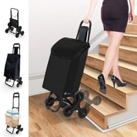 VOUNOT Skladací nákupný vozík so 6 kolieskami, taška na kolieskach na schody, vodotesný odnímateľný kôš, čierny 1