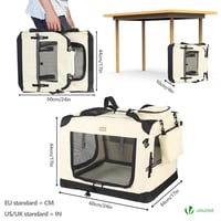 Skladacia taška na prepravu psov a mačiek VOUNOT, béžová, veľkosť M 60x44x44 cm, priedušný sieťovaný materiál, odnímateľný plyšový matrac, ručná a 5