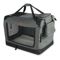 Skladacia prepravka pre psov VOUNOT 70x52x52 cm, prepravný box pre mačky a psov, oxfordská tkanina, priedušná, kovový rám, s rúčkami a vreckami, sivá 1