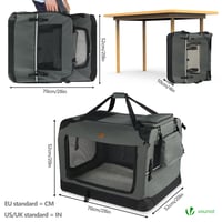 Skladacia prepravka pre psov VOUNOT 70x52x52 cm, prepravný box pre mačky a psov, oxfordská tkanina, priedušná, kovový rám, s rúčkami a vreckami, sivá 4
