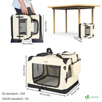 VOUNOT Sklopiva prijenosna torba za pse i mačke 50x35x36 cm veličina S bež Oxford tkanina, prijenosna s metalnim okvirom i mrežicom za ventilaciju 4