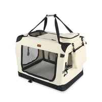 VOUNOT Sklopiva prijenosna torba za pse i mačke 50x35x36 cm veličina S bež Oxford tkanina, prijenosna s metalnim okvirom i mrežicom za ventilaciju 1