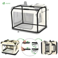 VOUNOT Sklopiva prijenosna torba za pse i mačke 50x35x36 cm veličina S bež Oxford tkanina, prijenosna s metalnim okvirom i mrežicom za ventilaciju 7