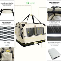 VOUNOT Sklopiva prijenosna torba za pse i mačke 50x35x36 cm veličina S bež Oxford tkanina, prijenosna s metalnim okvirom i mrežicom za ventilaciju 5