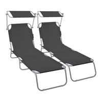 Șezlong Pliabil VOUNOT, Set 2 bucăți cu Parasolar, Spătar Reglabil în 4 Poziții, Sarcină Max. 120 kg, Scaun de Plajă/Grădină pentru Terasă, Piscină, Camping, Negru 1