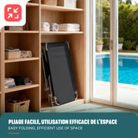 Șezlong Pliabil VOUNOT, Set 2 bucăți cu Parasolar, Spătar Reglabil în 4 Poziții, Sarcină Max. 120 kg, Scaun de Plajă/Grădină pentru Terasă, Piscină, Camping, Negru 7