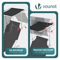 Șezlong Pliabil VOUNOT, Set 2 bucăți cu Parasolar, Spătar Reglabil în 4 Poziții, Sarcină Max. 120 kg, Scaun de Plajă/Grădină pentru Terasă, Piscină, Camping, Negru 5