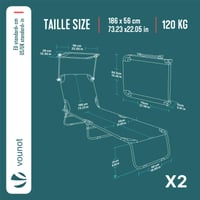 Șezlong Pliabil VOUNOT, Set 2 bucăți cu Parasolar, Spătar Reglabil în 4 Poziții, Sarcină Max. 120 kg, Scaun de Plajă/Grădină pentru Terasă, Piscină, Camping, Negru 3