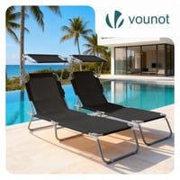 Șezlong Pliabil VOUNOT, Set 2 bucăți cu Parasolar, Spătar Reglabil în 4 Poziții, Sarcină Max. 120 kg, Scaun de Plajă/Grădină pentru Terasă, Piscină, Camping, Negru 2
