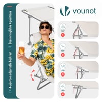 VOUNOT Skladacie lehátko so strieškou, 4 polohovateľné operadlo, nosnosť 120 kg, béžové, do záhrady, na terasu, kempovanie, k bazénu a na pláž 4