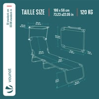 VOUNOT Skladacie lehátko so strieškou, 4 polohovateľné operadlo, nosnosť 120 kg, béžové, do záhrady, na terasu, kempovanie, k bazénu a na pláž 3