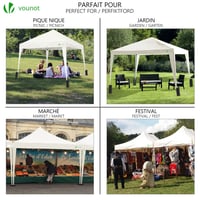 VOUNOT Összecsukható Pavilon 3x3 m, UV50+ Védelem, 4 Homokzsákkal, Felugró Kerti Sátor, Krémfehér 2