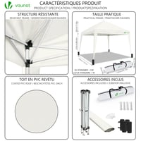VOUNOT Összecsukható Pavilon 3x3 m, UV50+ Védelem, 4 Homokzsákkal, Felugró Kerti Sátor, Krémfehér 3