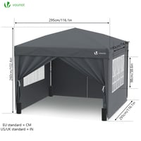 Skladací altánok VOUNOT 3x3m so 4 bočnými stenami a 4 vrecami so závažím, pop-up záhradný stan, párty stan s taškou, sivý 7
