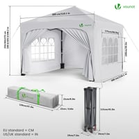 VOUNOT Záhradný altánok 3x3 m, so 4 bočnými stenami a 4 vrecami s pieskom, skladací párty stan, nepremokavý, s taškou, biely 7