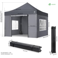 Foișor VOUNOT 3x3 m, Impermeabil, Pliabil, pentru Grădină, Tip Pop-Up, cu 4 Panouri Laterale și 4 Saci de Nisip, Gri 7