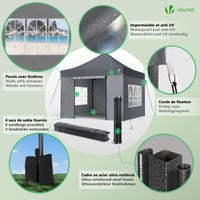 Foișor VOUNOT 3x3 m, Impermeabil, Pliabil, pentru Grădină, Tip Pop-Up, cu 4 Panouri Laterale și 4 Saci de Nisip, Gri 5