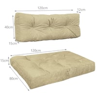 Set Perne pentru Canapea din Paleți VOUNOT pentru Interior și Exterior, Pernă de Șezut Impermeabilă 120x80 cm și Pernă de Spătar 120x40 cm, Bej 2