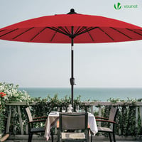 Slnečník VOUNOT Shanghai, priemer 270 cm, s ručnou brzdou, sklopný, UV ochrana, balkónový a záhradný slnečník s ochranným krytom, červený 4
