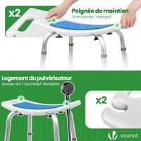 VOUNOT stabilná nastaviteľná sprchovacia stolička 38-52 cm, ergonomické protišmykové sedadlo do kúpeľne pre seniorov, modrá, s držiakom sprchy, 136 kg 6