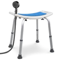 VOUNOT stabilná nastaviteľná sprchovacia stolička 38-52 cm, ergonomické protišmykové sedadlo do kúpeľne pre seniorov, modrá, s držiakom sprchy, 136 kg 1