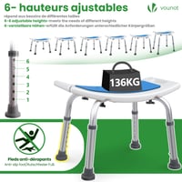 VOUNOT stabilná nastaviteľná sprchovacia stolička 38-52 cm, ergonomické protišmykové sedadlo do kúpeľne pre seniorov, modrá, s držiakom sprchy, 136 kg 4