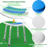 VOUNOT stabilná nastaviteľná sprchovacia stolička 38-52 cm, ergonomické protišmykové sedadlo do kúpeľne pre seniorov, modrá, s držiakom sprchy, 136 kg 5