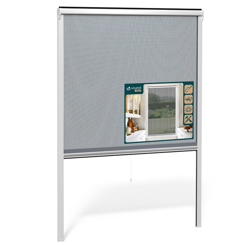 VOUNOT Rolo komarnik za prozor s PVC okvirom, mrežica od stakloplastike, mogućnost rezanja po visini i širini, jednostavna montaža, 130 x 160 cm, bijeli