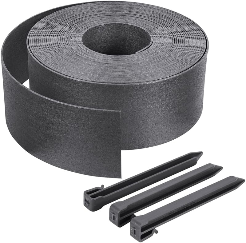 VOUNOT Szürke Kerti Szegély 20m Hosszú, Rugalmas PE Ágyáshatárolás Rögzítőcsapokkal 13cm Magas - Grey, Height: 13cm