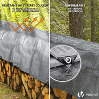 VOUNOT Cerada 4x6 m 240 g/m² Vodootporna siva s metalnim ušicama, obostrano premazana, zaštitna cerada za vrtni namještaj, drva, trampolin, auto i kamion, otporna na kidanje 3